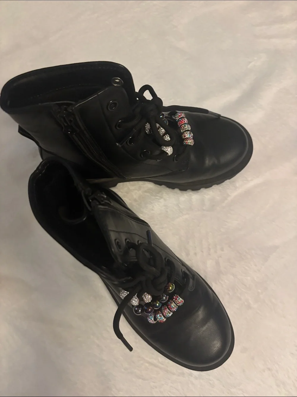 art class Black Girls' Lace-Up Boot with Multicolor Gem Accents